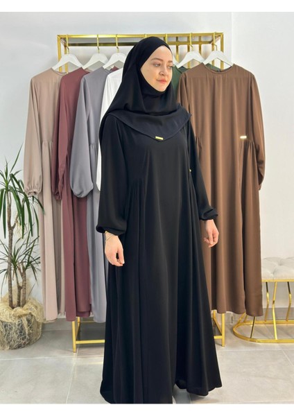 Yandan Büzgülü Elbise Sufle Esarp Takım Jilbab,abaya,hijab ( Hac ve Umre Için Uygundur) Siyah fırsatları