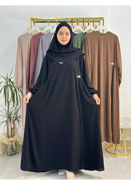 Yandan Büzgülü Elbise Sufle Esarp Takım Jilbab,abaya,hijab ( Hac ve Umre Için Uygundur) Siyah indirimleri