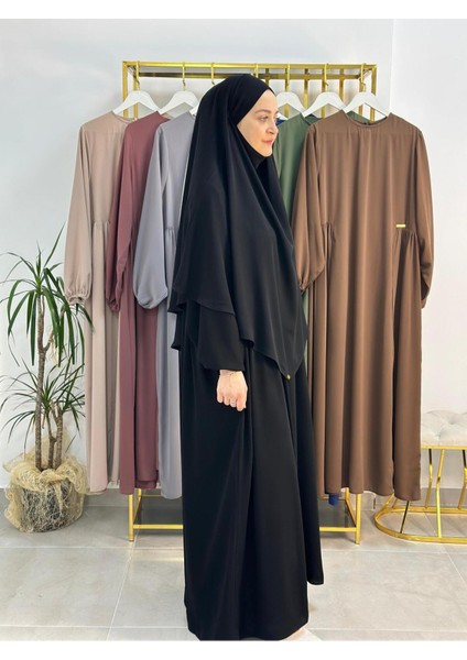 Yandan Büzgülü Elbise Sufle Esarp Takım Jilbab,abaya,hijab ( Hac ve Umre Için Uygundur) Siyah