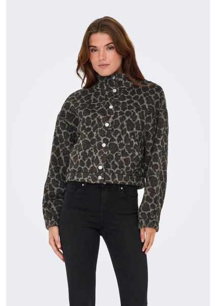 Kadın Onlemılıa Leopar Desenli Dik Yaka Mont 15349082 Kahverengi