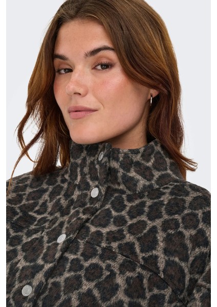 Kadın Onlemılıa Leopar Desenli Dik Yaka Mont 15349082 Kahverengi fiyatları