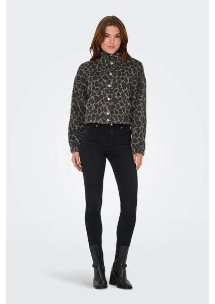 Kadın Onlemılıa Leopar Desenli Dik Yaka Mont 15349082 Kahverengi modelleri