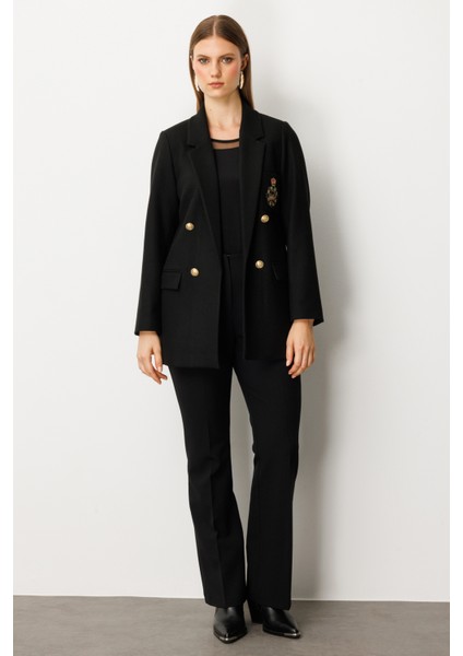 Kadın Büyük Beden Cebi Armalı Ceket 5571 Siyah fiyatları