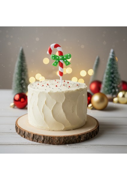5 Adet Fiyonklu Şeker Bastonu Pasta Süsü Seti - Noel Temalı Candy Cane Cupcake Topper Figürü fırsatları