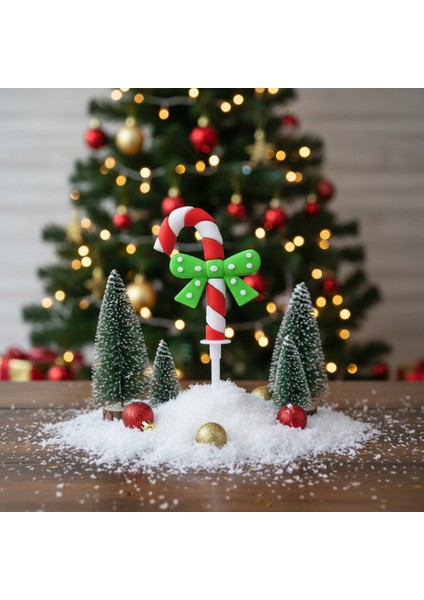 5 Adet Fiyonklu Şeker Bastonu Pasta Süsü Seti - Noel Temalı Candy Cane Cupcake Topper Figürü indirimleri