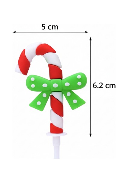 5 Adet Fiyonklu Şeker Bastonu Pasta Süsü Seti - Noel Temalı Candy Cane Cupcake Topper Figürü
