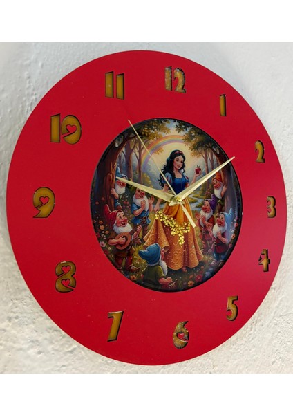 Kişiye Özel Pamuk Prenses ve Yedi Cüceler Çocuk Odası Duvar Saati | Epoksi Dolgulu | 35 cm modelleri