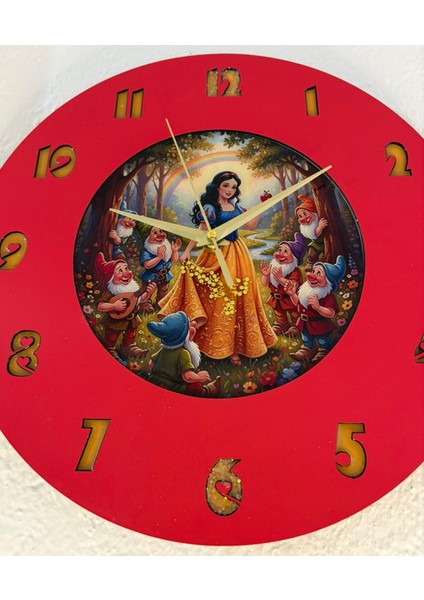 Kişiye Özel Pamuk Prenses ve Yedi Cüceler Çocuk Odası Duvar Saati | Epoksi Dolgulu | 35 cm fırsatları