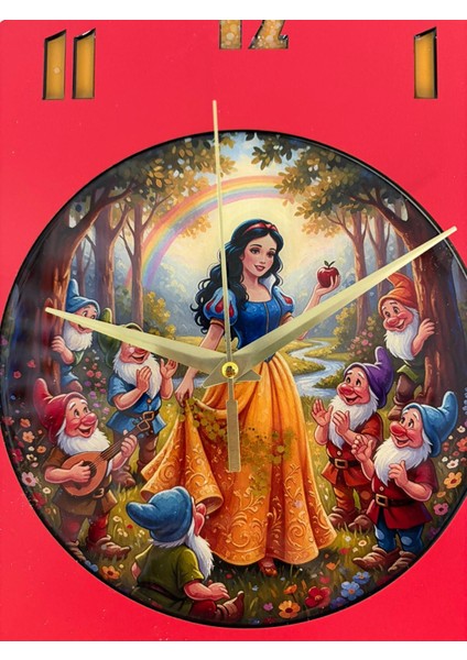 Kişiye Özel Pamuk Prenses ve Yedi Cüceler Çocuk Odası Duvar Saati | Epoksi Dolgulu | 35 cm