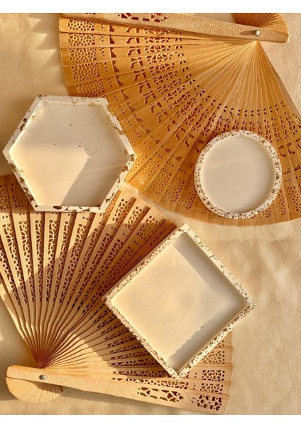 3'lü Set Şık, Dekoratif, Mücevher, Tabak ve Bardak Altlığı Seti Hediyelik Eşya