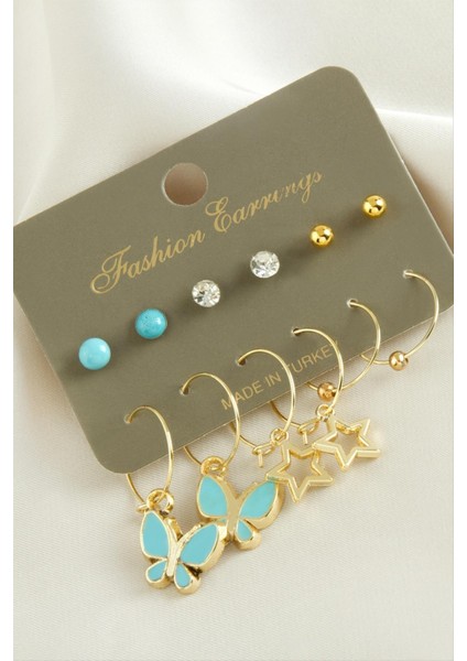 12 Adet Kelebek Mineli Halka Küpe