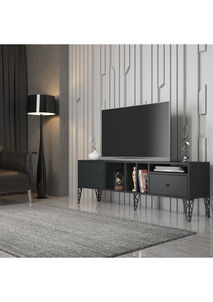 Hunerika Goldie 2 Kapaklı Tv Ünitesi-Antrasit-Minifiks Bağlantılı