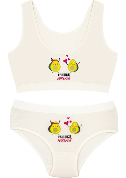 Kız Çocuk Bustiyer Külot Likralı Ekru Friends Forever (%96 Pamuk - %4 Elastan)