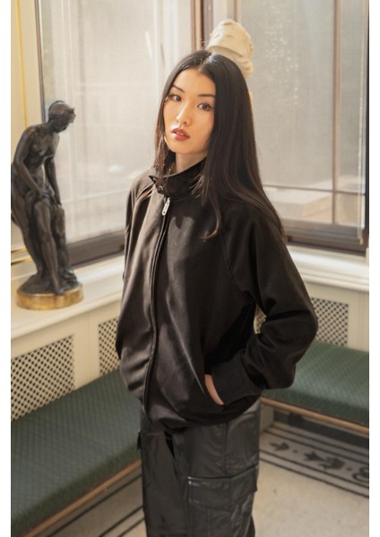 X-2022 Etek Kol Ribanalı Fermuarlı Süet Mont