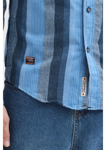 Regular Fit Pamuk Karışımlı Melanj Çizgili Düğmeli Yaka Erkek Gömlek indirimleri