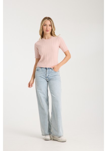 Fit Kesim Çizgili Triko Bluz