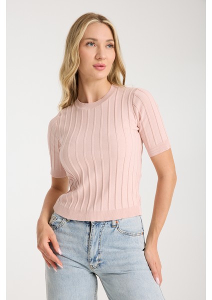 Fit Kesim Çizgili Triko Bluz