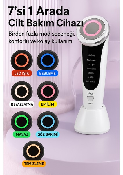 7’si 1 Arada Cilt Bakım Cihazı – LED Işık, Masaj, Gözenek Sıkılaştırma, Siyah Nokta Temizleme, Göz Altı Bakımı
