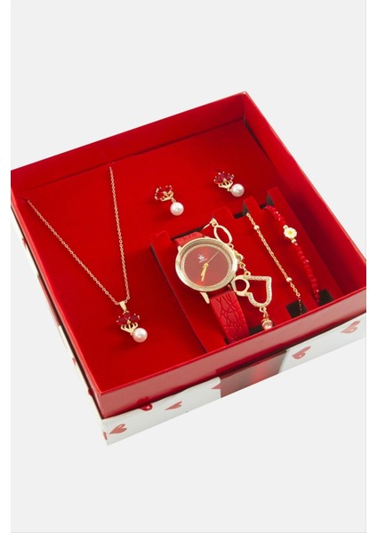 Kayışlı Bayan Kol Saati ve Takı Seti Kombini