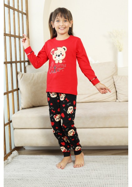 Kız Çocuk Ayıcık Baskılı %100 Pamuk Interlok Kumaş Pijama Takımı 12347 fiyatları