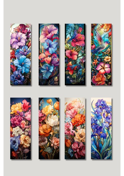 Renkli Çiçekler Tasarım Hediyelik 8'li Kitap Ayracı Seti