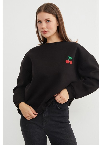3 Iplik Kiraz Baskılı Oversize Sweatshirt modelleri