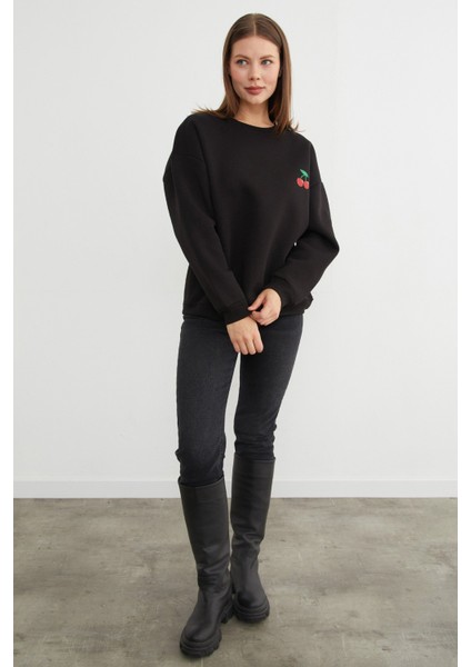 3 Iplik Kiraz Baskılı Oversize Sweatshirt indirimleri
