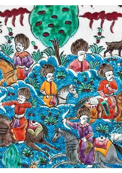 El Yapımı Minyatürlü Iznik Çini Tabak – Osmanlı Av Sahnesi (30 Cm) fiyatları