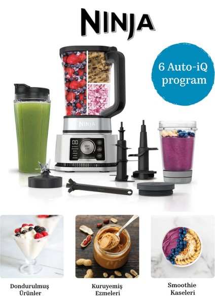 2,1 Litre Power Blender & Processor Sürahi Foodi Power 3-In-1 Akıllı Tork ve Auto-Iq Sistemli Nutri Blender,ezin, Doğrayın, Harmanlayın ve Karış