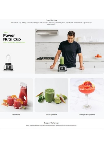 2,1 Litre Power Blender & Processor Sürahi Foodi Power 3-In-1 Akıllı Tork ve Auto-Iq Sistemli Nutri Blender,ezin, Doğrayın, Harmanlayın ve Karış