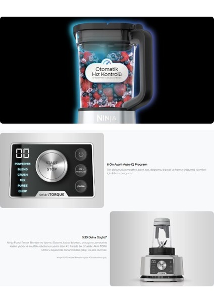 2,1 Litre Power Blender & Processor Sürahi Foodi Power 3-In-1 Akıllı Tork ve Auto-Iq Sistemli Nutri Blender,ezin, Doğrayın, Harmanlayın ve Karış