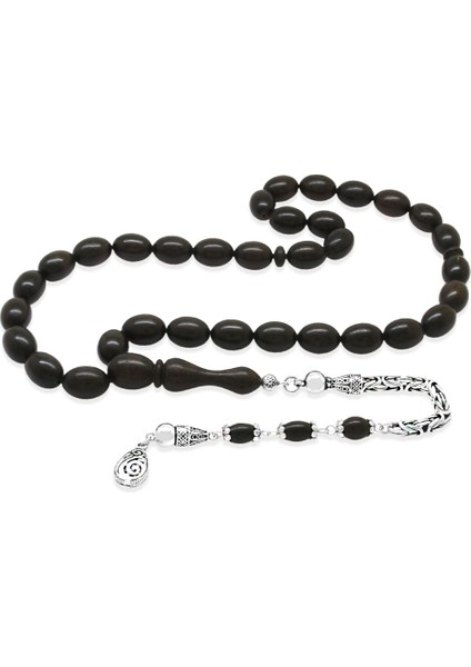 925 Ayar Gümüş Kral Zincir Püsküllü Özel Kesim Abanoz Ağacı Tesbih