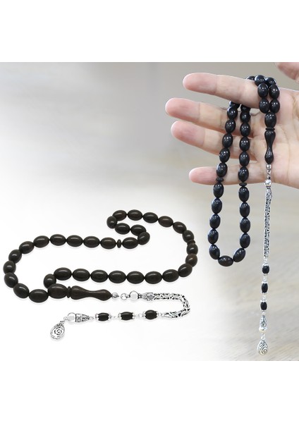 925 Ayar Gümüş Kral Zincir Püsküllü Özel Kesim Abanoz Ağacı Tesbih fiyatları