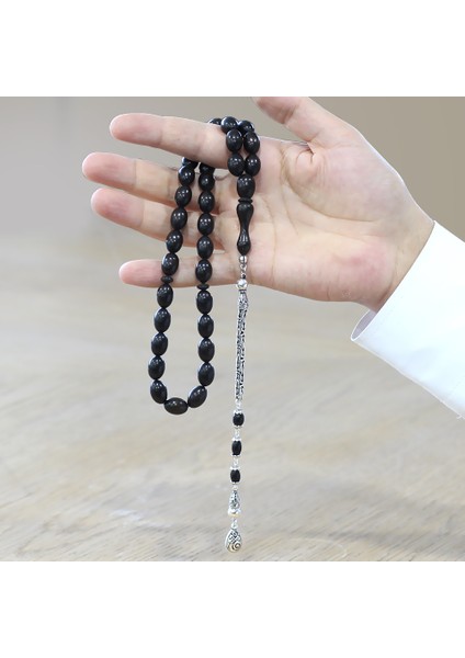 925 Ayar Gümüş Kral Zincir Püsküllü Özel Kesim Abanoz Ağacı Tesbih modelleri