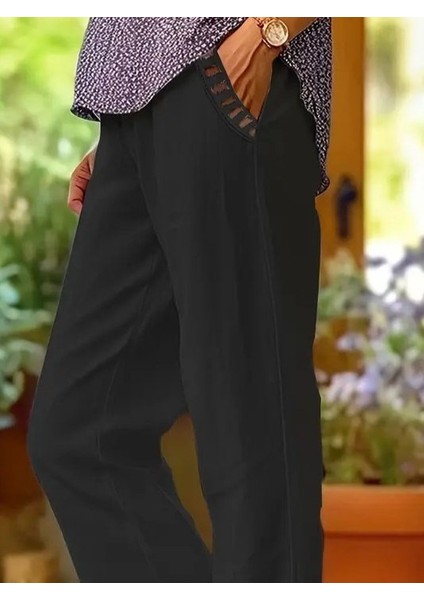 Kadın Beli Lastikli Bağcıklı Cep ve Pantolon Ucu Güpür Detaylı Pantolon fiyatları