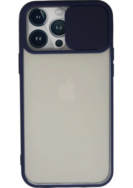 iPhone 13 Pro Max Kılıf Palm Buzlu Kamera Sürgülü Silikon - Lacivert (K95)