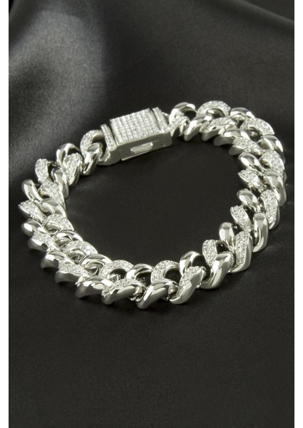 Zirkon Taşlı Lüks Zincir Çelik Bileklik