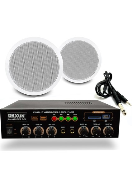 2 Adet Beyaz Tavan Hoparlörlü 100V Anfi Müzik Sistemi | Mağaza ve Ofis Kullanımı