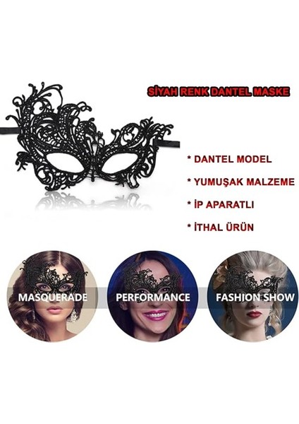Siyah Renk Dantel Kesim Dantel Işlemeli Balo Parti Maskesi 1 No modelleri