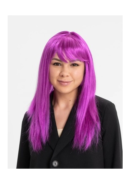 Fuşya Renk Düz Kesim Uzun Parti Peruğu Takma Saç