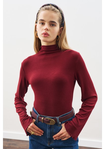Balıkçı Yaka Bluz Bordo