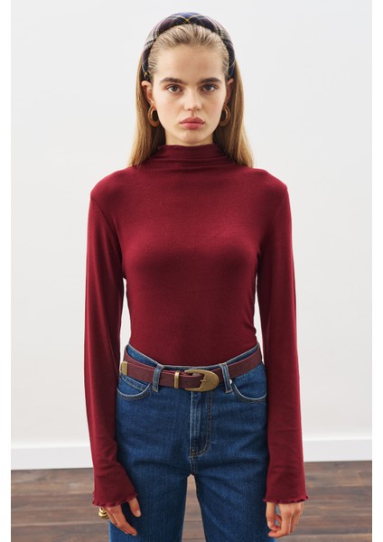 Balıkçı Yaka Bluz Bordo indirimleri