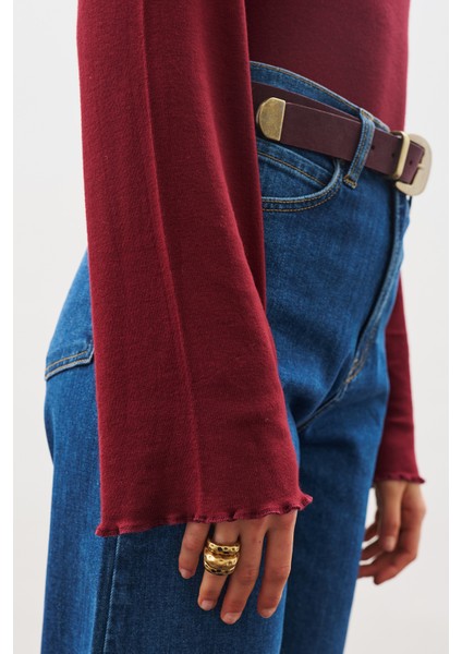 Balıkçı Yaka Bluz Bordo