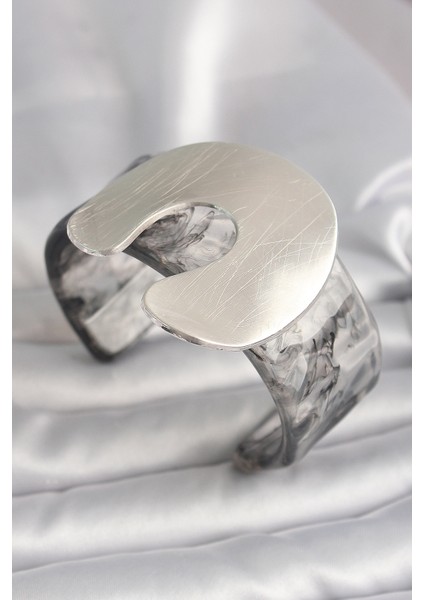 Siyah Mermer Desen Akrilik Plaka Vintage Kadın Bilezik - TJ-BB6667