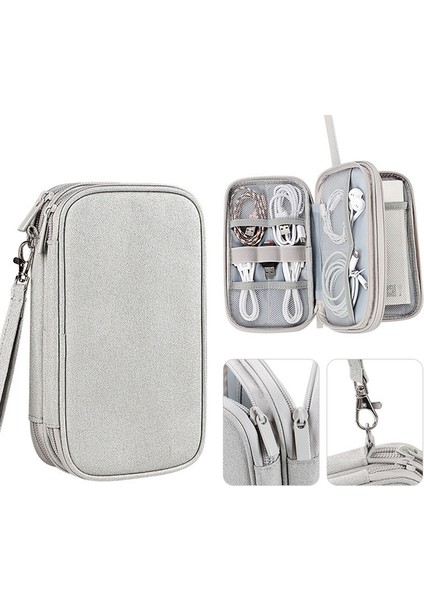 Çift Katmanlı Kablo Düzenleyici Su Geçirmez Taşınabilir Dijital Saklama Çantası, M Beden - Gri (Yurt Dışından)