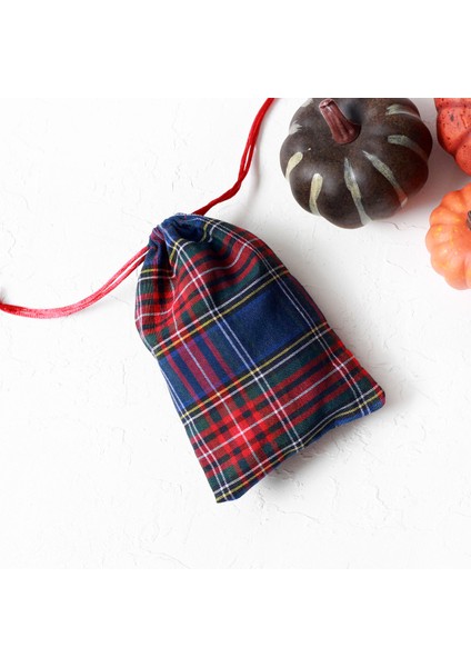 Lacivert Ekose Bağcıklı Yılbaşı Hediye Kesesi, 10X15 cm 10 Adet fiyatları