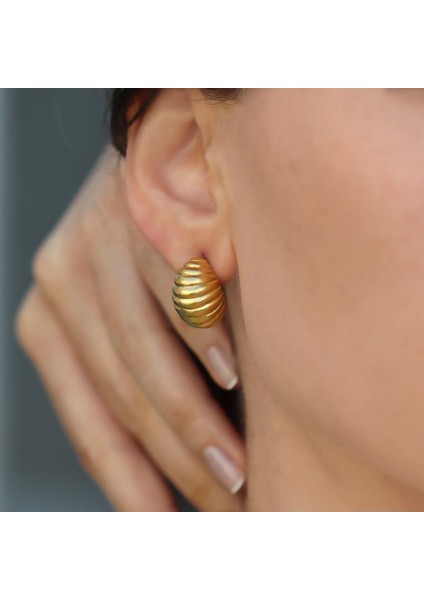 Bombe Çizgili Gold Gümüş Küpe