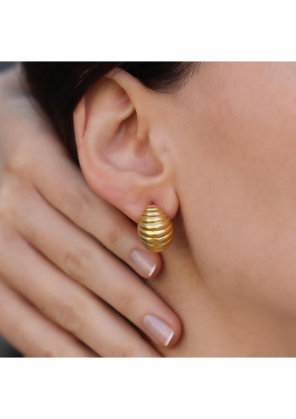 Bombe Çizgili Gold Gümüş Küpe fiyatları