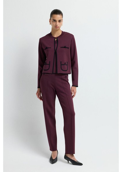 Şerit Detaylı Triko Hırka Murdum 13445585000 modelleri