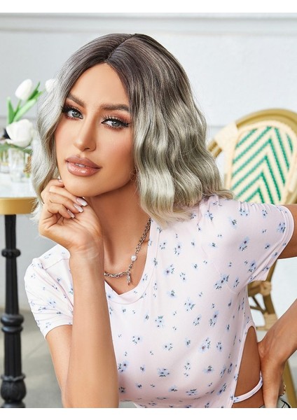 Kahverengi / Beyaz Platin Ombreli Küt Tül Peruk modelleri